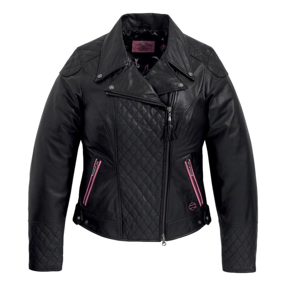 Harley Davidson Pink Label Swarovski Crystal Leather Biker Jacket Womens M